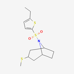 molecular formula C14H21NO2S3 B2687503 (1R,5S)-8-((5-ethylthiophen-2-yl)sulfonyl)-3-(methylthio)-8-azabicyclo[3.2.1]octane CAS No. 1790196-91-6