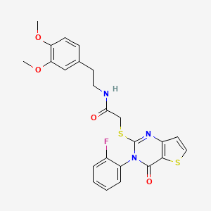 molecular formula C24H22FN3O4S2 B2687512 N-[2-(3,4-二甲氧基苯基)乙基]-2-{[3-(2-氟苯基)-4-氧代-3,4-二氢噻吩[3,2-d]嘧啶-2-基]硫代基}乙酰胺 CAS No. 1260936-68-2