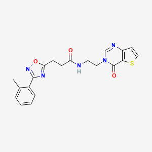 molecular formula C20H19N5O3S B2687519 N-(2-(4-oxothieno[3,2-d]pyrimidin-3(4H)-yl)ethyl)-3-(3-(o-tolyl)-1,2,4-oxadiazol-5-yl)propanamide CAS No. 1904199-36-5