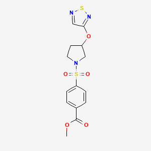 molecular formula C14H15N3O5S2 B2687526 Methyl 4-{[3-(1,2,5-thiadiazol-3-yloxy)pyrrolidin-1-yl]sulfonyl}benzoate CAS No. 2097898-35-4