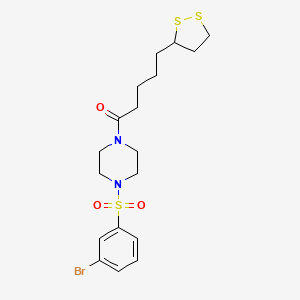 molecular formula C18H25BrN2O3S3 B2687527 1-[4-(3-Bromobenzenesulfonyl)piperazin-1-yl]-5-(1,2-dithiolan-3-yl)pentan-1-one CAS No. 949827-67-2