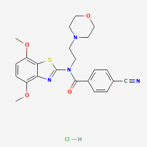molecular formula C23H25ClN4O4S B2687545 4-cyano-N-(4,7-dimethoxybenzo[d]thiazol-2-yl)-N-(2-morpholinoethyl)benzamide hydrochloride CAS No. 1216443-52-5