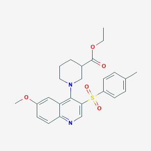 molecular formula C25H28N2O5S B2687553 Ethyl 1-(6-methoxy-3-tosylquinolin-4-yl)piperidine-3-carboxylate CAS No. 866895-06-9
