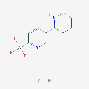 molecular formula C11H14ClF3N2 B2687573 5-Piperidin-2-yl-2-(trifluoromethyl)pyridine;hydrochloride CAS No. 2580209-94-3