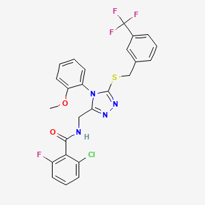 molecular formula C25H19ClF4N4O2S B2687582 2-chloro-6-fluoro-N-((4-(2-methoxyphenyl)-5-((3-(trifluoromethyl)benzyl)thio)-4H-1,2,4-triazol-3-yl)methyl)benzamide CAS No. 391933-24-7