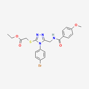 molecular formula C21H21BrN4O4S B2687585 ethyl 2-((4-(4-bromophenyl)-5-((4-methoxybenzamido)methyl)-4H-1,2,4-triazol-3-yl)thio)acetate CAS No. 476451-20-4
