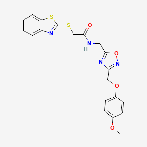 molecular formula C20H18N4O4S2 B2687602 2-(benzo[d]thiazol-2-ylthio)-N-((3-((4-methoxyphenoxy)methyl)-1,2,4-oxadiazol-5-yl)methyl)acetamide CAS No. 1226444-28-5