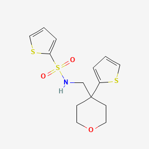 molecular formula C14H17NO3S3 B2687635 N-{[4-(thiophen-2-yl)oxan-4-yl]methyl}thiophene-2-sulfonamide CAS No. 1203206-40-9