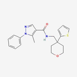 5-methyl-1-phenyl-N-((4-(thiophen-2-yl)tetrahydro-2H-pyran-4-yl)methyl)-1H-pyrazole-4-carboxamide