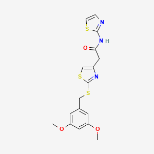 molecular formula C17H17N3O3S3 B2687646 2-(2-((3,5-dimethoxybenzyl)thio)thiazol-4-yl)-N-(thiazol-2-yl)acetamide CAS No. 941981-44-8