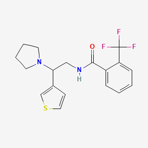 molecular formula C18H19F3N2OS B2687664 N-(2-(pyrrolidin-1-yl)-2-(thiophen-3-yl)ethyl)-2-(trifluoromethyl)benzamide CAS No. 954620-05-4