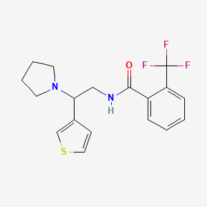 molecular formula C18H19F3N2OS B2687664 N-(2-(吡咯啉-1-基)-2-(噻吩-3-基)乙基)-2-(三氟甲基)苯甲酰胺 CAS No. 954620-05-4