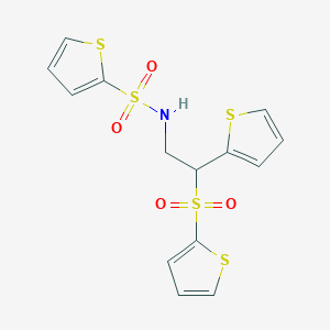 molecular formula C14H13NO4S5 B2687666 N-[2-(2-thienyl)-2-(2-thienylsulfonyl)ethyl]thiophene-2-sulfonamide CAS No. 896348-03-1