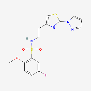 molecular formula C15H15FN4O3S2 B2687672 N-(2-(2-(1H-pyrazol-1-yl)thiazol-4-yl)ethyl)-5-fluoro-2-methoxybenzenesulfonamide CAS No. 1428347-59-4