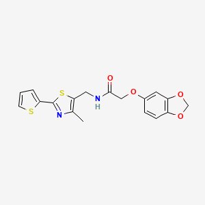 molecular formula C18H16N2O4S2 B2687680 2-(benzo[d][1,3]dioxol-5-yloxy)-N-((4-methyl-2-(thiophen-2-yl)thiazol-5-yl)methyl)acetamide CAS No. 1396857-05-8