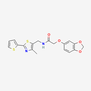 2-(benzo[d][1,3]dioxol-5-yloxy)-N-((4-methyl-2-(thiophen-2-yl)thiazol-5-yl)methyl)acetamide