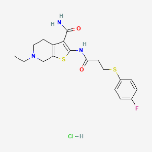 molecular formula C19H23ClFN3O2S2 B2687687 6-乙基-2-(3-((4-氟苯基)硫)丙酰胺基)-4,5,6,7-四氢噻吩[2,3-c]吡啶-3-羧酰胺盐酸盐 CAS No. 1330294-60-4