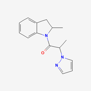 molecular formula C15H17N3O B2687690 1-(2-Methyl-2,3-dihydroindol-1-yl)-2-pyrazol-1-ylpropan-1-one CAS No. 2182055-44-1