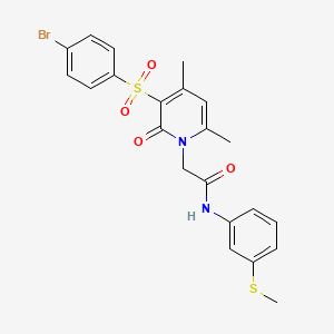 molecular formula C22H21BrN2O4S2 B2687704 2-[3-(4-bromobenzenesulfonyl)-4,6-dimethyl-2-oxo-1,2-dihydropyridin-1-yl]-N-[3-(methylsulfanyl)phenyl]acetamide CAS No. 1251557-16-0