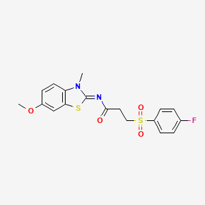 molecular formula C18H17FN2O4S2 B2687708 (E)-3-((4-氟苯基)磺酰)-N-(6-甲氧基-3-甲基苯并[d]噻唑-2(3H)-基亚甲基)丙酰胺 CAS No. 895478-48-5