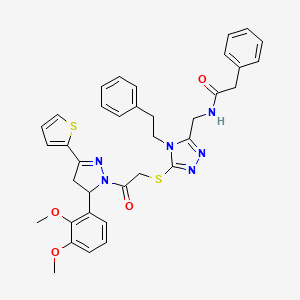 molecular formula C36H36N6O4S2 B2687714 N-((5-((2-(5-(2,3-dimethoxyphenyl)-3-(thiophen-2-yl)-4,5-dihydro-1H-pyrazol-1-yl)-2-oxoethyl)thio)-4-phenethyl-4H-1,2,4-triazol-3-yl)methyl)-2-phenylacetamide CAS No. 361149-57-7