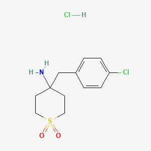 molecular formula C12H17Cl2NO2S B2687716 4-Amino-4-[(4-chlorophenyl)methyl]-1lambda(6)-thiane-1,1-dione hydrochloride CAS No. 2197055-06-2