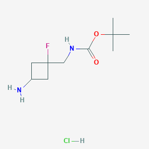 molecular formula C10H20ClFN2O2 B2687718 Tert-butyl N-[(3-amino-1-fluorocyclobutyl)methyl]carbamate;hydrochloride CAS No. 2287282-20-4