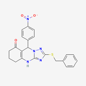 molecular formula C22H19N5O3S B2687719 2-(苄硫基)-9-(4-硝基苯基)-5,6,7,9-四氢-[1,2,4]三唑并[5,1-b]喹唑啉-8(4H)-酮 CAS No. 536980-89-9