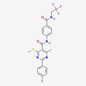 molecular formula C22H18F4N4O2S B2687730 2-(4-fluorophenyl)-4-methyl-6-methylsulfanyl-N-[4-(2,2,2-trifluoroethylcarbamoyl)phenyl]pyrimidine-5-carboxamide CAS No. 1181494-55-2