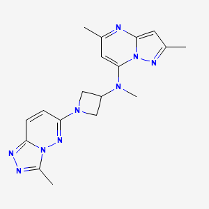 molecular formula C18H21N9 B2687782 N-{2,5-二甲基吡唑并[1,5-a]嘧啶-7-基}-N-甲基-1-{3-甲基-[1,2,4]三唑并[4,3-b]吡啶-6-基}氮杂环丙烷-3-胺 CAS No. 2197853-61-3