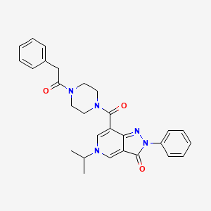 molecular formula C28H29N5O3 B2687783 5-isopropyl-2-phenyl-7-(4-(2-phenylacetyl)piperazine-1-carbonyl)-2H-pyrazolo[4,3-c]pyridin-3(5H)-one CAS No. 1040647-77-5