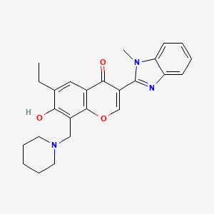 molecular formula C25H27N3O3 B2687786 6-ethyl-7-hydroxy-3-(1-methyl-1H-benzimidazol-2-yl)-8-(piperidin-1-ylmethyl)-4H-chromen-4-one CAS No. 222716-48-5