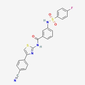 molecular formula C23H15FN4O3S2 B2687809 N-(4-(4-cyanophenyl)thiazol-2-yl)-3-(4-fluorophenylsulfonamido)benzamide CAS No. 898421-80-2