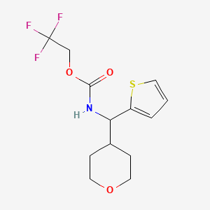 molecular formula C13H16F3NO3S B2687815 2,2,2-Trifluoroethyl N-[oxan-4-yl(thiophen-2-yl)methyl]carbamate CAS No. 2320217-37-4