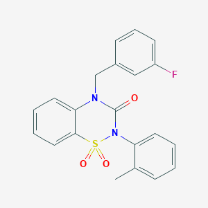 molecular formula C21H17FN2O3S B2687826 4-(3-fluorobenzyl)-2-(o-tolyl)-2H-benzo[e][1,2,4]thiadiazin-3(4H)-one 1,1-dioxide CAS No. 941955-24-4