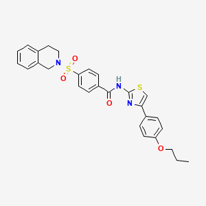 molecular formula C28H27N3O4S2 B2687845 4-((3,4-dihydroisoquinolin-2(1H)-yl)sulfonyl)-N-(4-(4-propoxyphenyl)thiazol-2-yl)benzamide CAS No. 361480-67-3