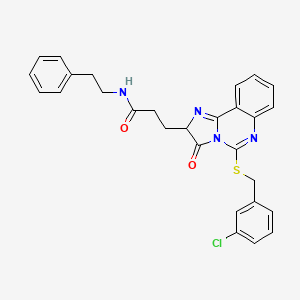 molecular formula C28H25ClN4O2S B2687859 3-{5-[(3-chlorobenzyl)thio]-3-oxo-2,3-dihydroimidazo[1,2-c]quinazolin-2-yl}-N-(2-phenylethyl)propanamide CAS No. 1037289-08-9