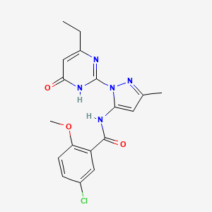 molecular formula C18H18ClN5O3 B2687865 5-chloro-N-(1-(4-ethyl-6-oxo-1,6-dihydropyrimidin-2-yl)-3-methyl-1H-pyrazol-5-yl)-2-methoxybenzamide CAS No. 1004389-49-4
