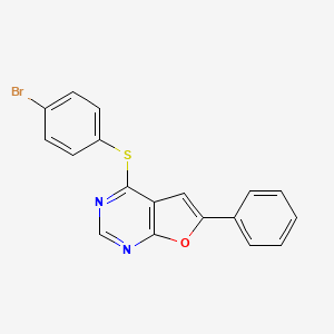 molecular formula C18H11BrN2OS B2687867 4-[(4-Bromophenyl)sulfanyl]-6-phenylfuro[2,3-d]pyrimidine CAS No. 866038-97-3