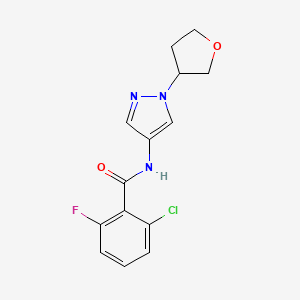 molecular formula C14H13ClFN3O2 B2687884 2-chloro-6-fluoro-N-(1-(tetrahydrofuran-3-yl)-1H-pyrazol-4-yl)benzamide CAS No. 1797872-82-2