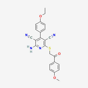 molecular formula C24H20N4O3S B2687885 2-Amino-4-(4-ethoxyphenyl)-6-((2-(4-methoxyphenyl)-2-oxoethyl)thio)pyridine-3,5-dicarbonitrile CAS No. 361477-90-9