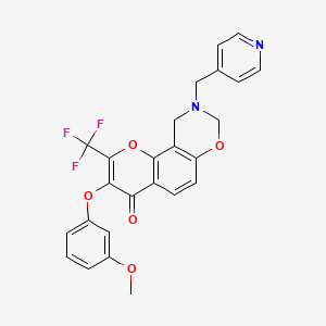 molecular formula C25H19F3N2O5 B2687889 3-(3-甲氧基苯氧基)-9-(吡啶-4-基甲基)-2-(三氟甲基)-9,10-二氢噻吩并[8,7-e][1,3]噁唑-4(8H)-酮 CAS No. 951976-26-4