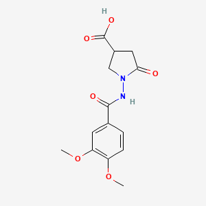 molecular formula C14H16N2O6 B2687891 1-{[(3,4-二甲氧基苯基)羰基]氨基}-5-氧代吡咯啉-3-羧酸 CAS No. 894622-91-4