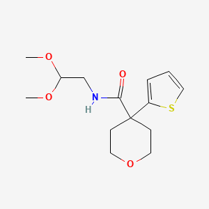 N-(2,2-dimethoxyethyl)-4-thiophen-2-yloxane-4-carboxamide