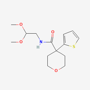 N-(2,2-dimethoxyethyl)-4-(thiophen-2-yl)tetrahydro-2H-pyran-4-carboxamide