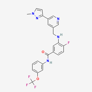 molecular formula C24H19F4N5O2 B2687919 4-Fluoro-3-(((5-(1-methyl-1H-pyrazol-3-yl)pyridin-3-yl)methyl)amino)-N-(3-(trifluoromethoxy)phenyl)benzamide CAS No. 2442597-56-8