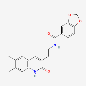 molecular formula C21H20N2O4 B2687922 N-(2-(6,7-dimethyl-2-oxo-1,2-dihydroquinolin-3-yl)ethyl)benzo[d][1,3]dioxole-5-carboxamide CAS No. 851403-04-8
