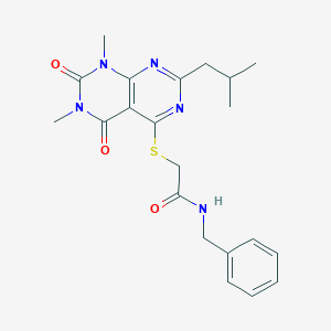 molecular formula C21H25N5O3S B2687932 N-benzyl-2-((2-isobutyl-6,8-dimethyl-5,7-dioxo-5,6,7,8-tetrahydropyrimido[4,5-d]pyrimidin-4-yl)thio)acetamide CAS No. 893903-42-9