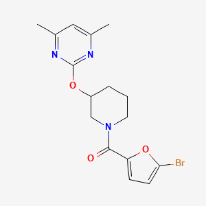 molecular formula C16H18BrN3O3 B2687941 (5-Bromofuran-2-yl)(3-((4,6-dimethylpyrimidin-2-yl)oxy)piperidin-1-yl)methanone CAS No. 2097921-53-2