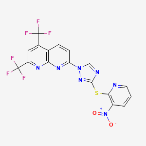 molecular formula C17H7F6N7O2S B2687947 7-[3-(3-Nitropyridin-2-yl)sulfanyl-1,2,4-triazol-1-yl]-2,4-bis(trifluoromethyl)-1,8-naphthyridine CAS No. 303151-87-3